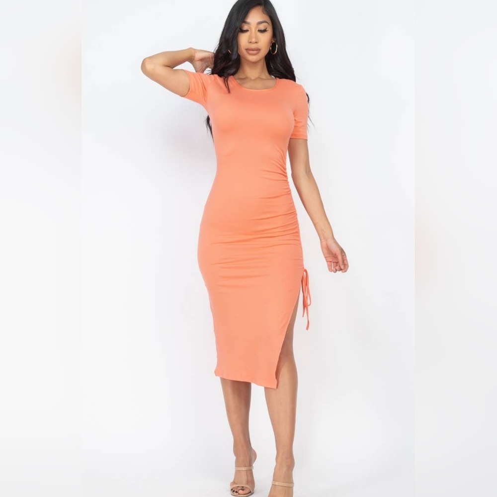 Women's  Ruched Drawstring Split Dress